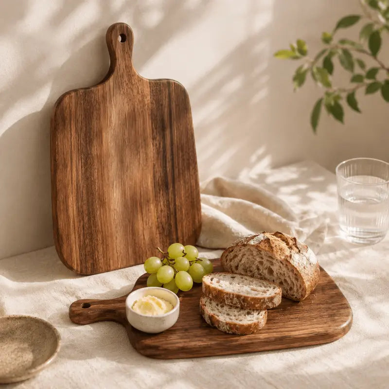 Wood serving board set for elegant food presentation and dining table décor