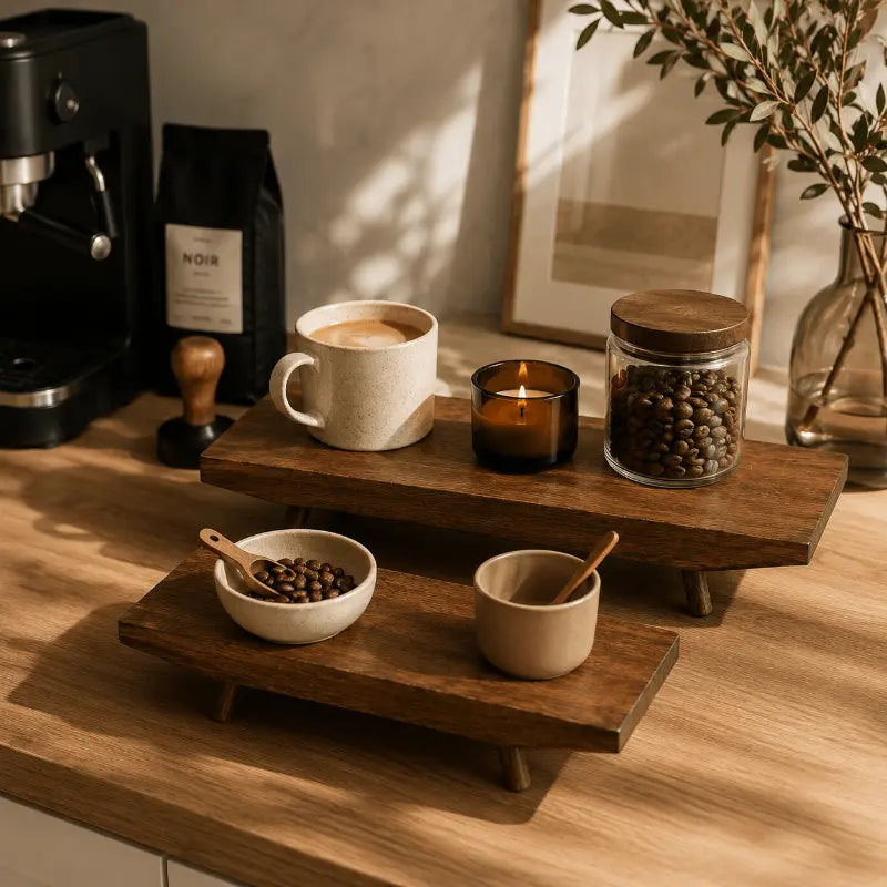 Wooden display riser set for decorative table and shelf styling
