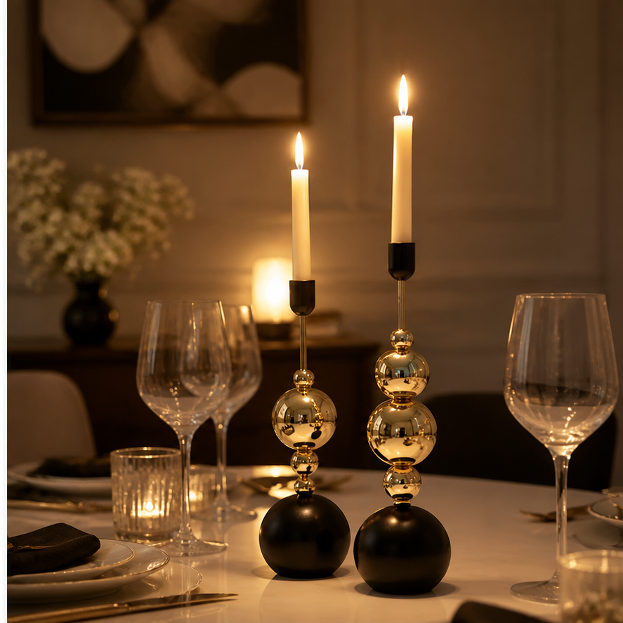 Luxury Gold Candle Holder Set (2 Pieces) – Elegant Table Decor