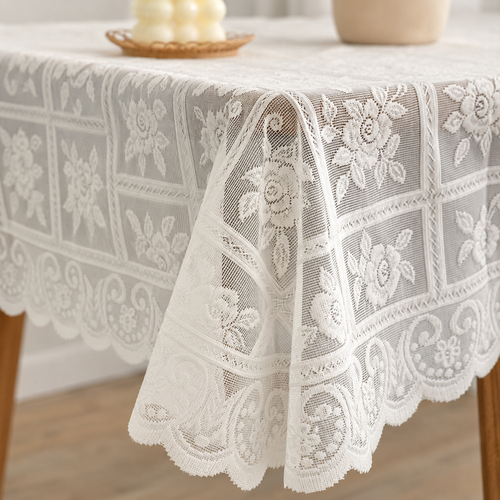 Antique Lace Embroidered Tablecloth